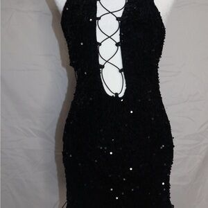 Fashion Nova Black Sequin Backless Dress